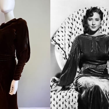 Her Party Spirit Was Never Bashful - Vintage 1930s Rich Hickory Brown Silk Velvet Evening Long Dress w/Jacket  - 4 