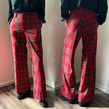 1970’s Tartan Plaid Flare Trousers L/XL 