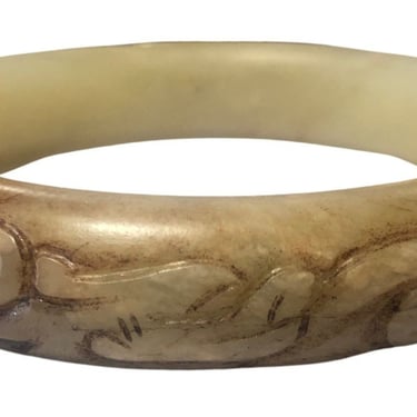 19th Century Antique Chinese Hetian Jade Hand Carved Dragon Bangle Bracelet 