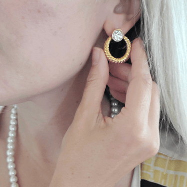 Braided Gold and Rhinestone Hoop Earrings