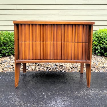 Mid Century Modern Walnut Nightstand by Unagusta, the Strata Series 