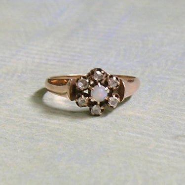 Antique Victorian 14K Yellow Gold Diamond and Opal Ring, Old Victorian Ring With Diamonds, Victorian Flower Ring (#4397) 