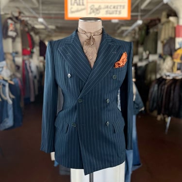 Size 34/36 Vintage 1930s Double Breasted Belt Back Striped Jacket and Vest 2225 