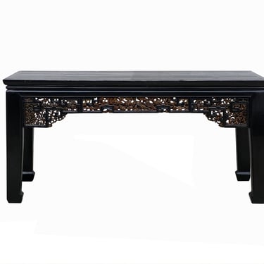 Chinese Vintage Black Golden Carving Long Altar Console Table cs7749E 