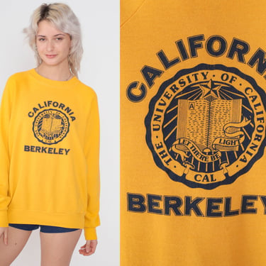 UC Berkeley Sweatshirt 80s College Sweater University of California Graphic Shirt UCB Golden Bears Raglan Sleeve Yellow Vintage 1980s Large 