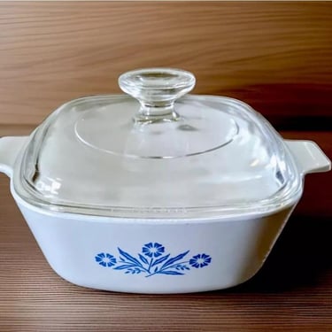 1960s Vtg 1.5 Quart Blue Corning Ware Casserole Dish with Pyrex Glass Lid 1.5 Quarts P-1 1/2-b **FREE SHIP** 