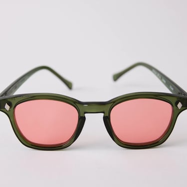 QMC Customized Safety Glasses, Green frame with Pink lenses. 