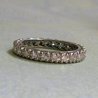 Vintage Platinum and Diamond Eternity Band, Vintage Diamond and Platinum Ring, Old Platinum and Diamond Wedding Band, Size 5 1/2 (#4483) 