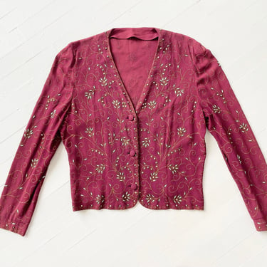 1930s Studded Floral Cranberry Red Jacket 