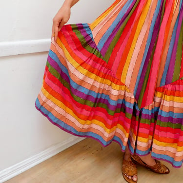 Rainbow Skirt // vintage 70s Guatemalan cotton dress boho hippie festival hippy sun maxi 1970s Mexican // O/S 