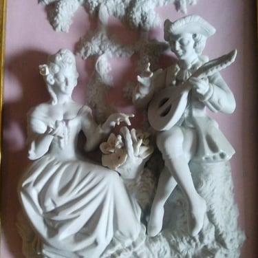 ANTIQUE Alt Meissen Dresden Plaque  3D Porcelain Relief, French, French Country, Home Decor 