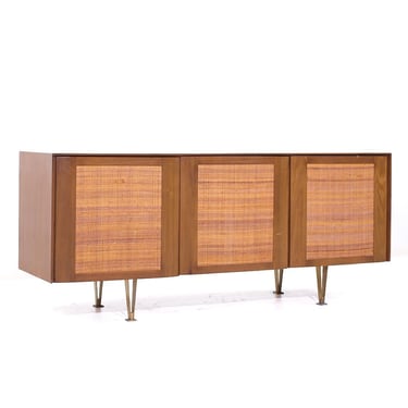 Gio Ponti for Singer and Sons Model 2184 Mid Century Walnut, Cane and Brass Credenza - mcm 