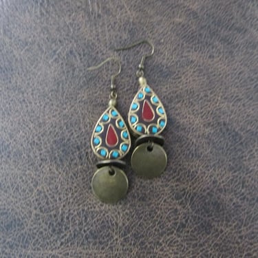 Indonesian gemstone inlay nepal tibet earrings 