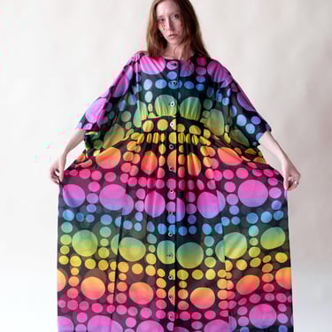 1970s Rainbow Polka Dot Caftan 