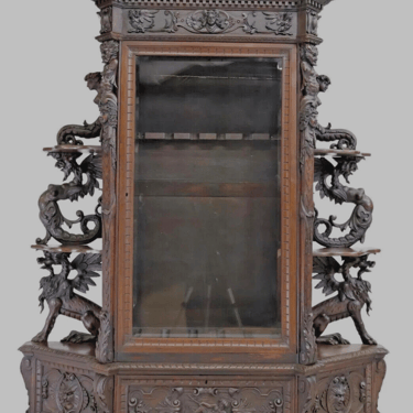 Antique Cabinet, Display, Gun, French Renaissance Revival, Carved, Crest, 1800s!