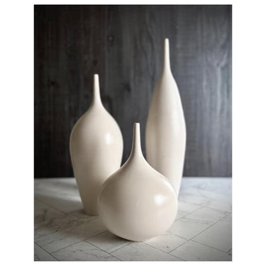 SHIPS NOW- Seconds Sale-  3 Lrg Stoneware Bottle Vases glazed in White Satin Matte 18