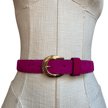 Bright Pink Purple Fuchsia Leather Glam Gold Belt