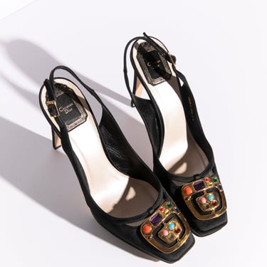 CHRISTIAN DIOR Black Satin Platform Klimt Slingbacks (Sz. 39)