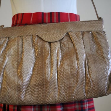 Vintage 70's Taupe Tan Brown Real Snake Skin Leather Boho Clutch Cross Body Purse Handbag BAG Hong Kong 