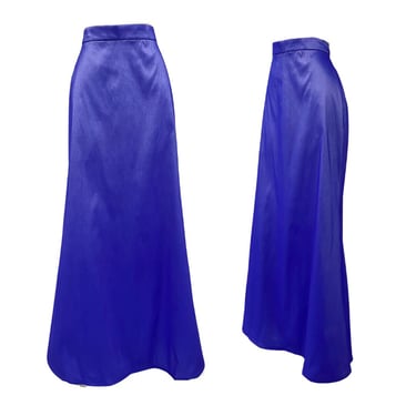 Vtg Vintage 1990s 90s Y2K Era Sheen Shinny Cobalt Blue Fluted Formal Maxi Skirt 