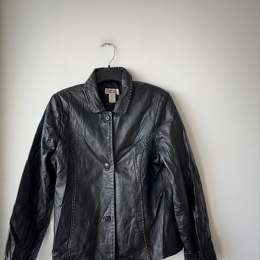 Vintage Style & Co. Leather Jacket Black Contrast Stitch Women’s Large 