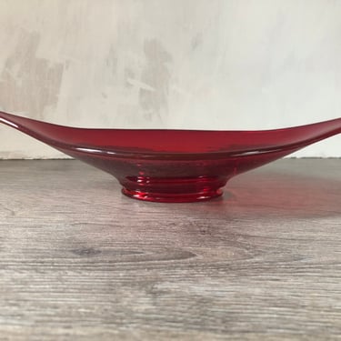 Vintage Ruby Red Epic Viking Glass Console Bowl, Mid Century Glass 