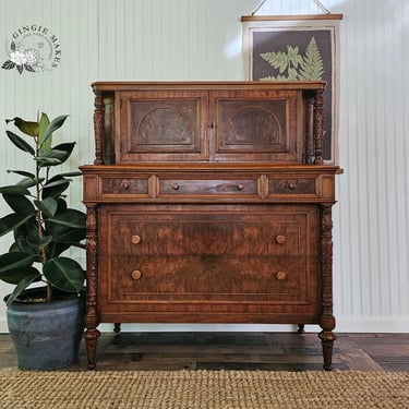 Antique Bachelor's Chest – Detroit Cabinet Co. 1900 | Refinished Top, Original Finish, Victorian Dresser, Carved Wood Cabinet 