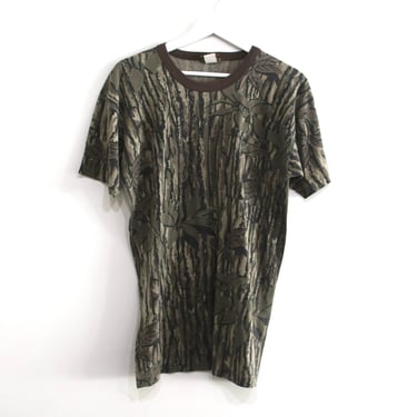 vintage 1980s CAMO long sleeve camouflage grunge ringer t-shirt --- size med/large 