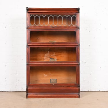 Antique Globe Wernicke Arts &#038; Crafts Mahogany Four-Stack Barrister Bookcase With Leaded Glass, Circa 1900