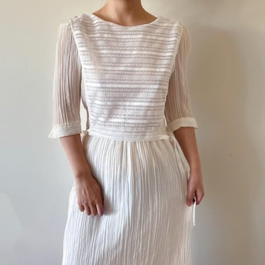 vintage dress white lace dress midi dress shirt dress market dress sun dress shift dress pinafore dress 80s retro cotton Made in USA size S 