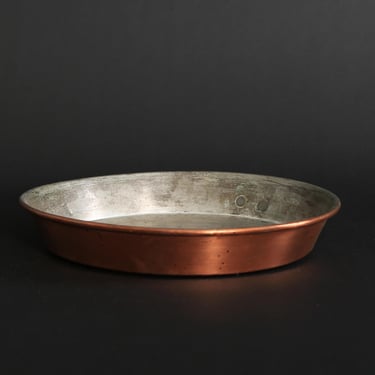 Vintage solid copper rolled top pie dish pan 