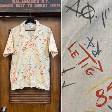 Vintage 1980’s -Deadstock- Atomic Graffiti Cotton New Wave Loop Collar Shirt, 80’s Vintage Clothing 