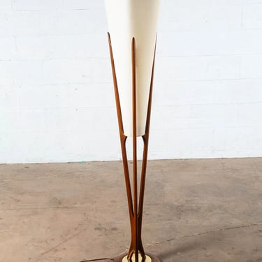 Mid Century Modern Floor Lamp John Keal Modeline Sculptural Walnut Round Tall VG