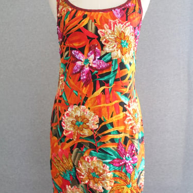 Bob Mackie - Silk - Hand Beaded - Tropical - Cocktail Dress - Lined - Marked size 4 
