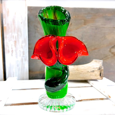 VINTAGE: Lampwork Glass Rose Vase - Glass Flower - Handmade - SKU 23-D-00033866 