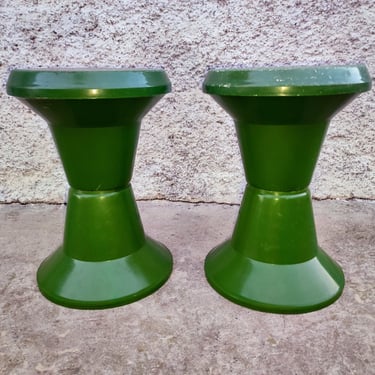 Vintage Pair of Modern Jurček Stool / Old Green Balcony Jurček Stools / Retro Mushroom Stools / Modern Meblo Plastic Chairs/ Space Age/70s 