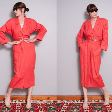 Vintage 1980's/1990's | Neiman Marcus | 100% Linen | Orange | Midi | Dress | S 