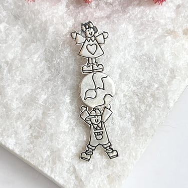 Sterling Silver "Save the Children" Vintage EFS Signed Taxco Mexican Made 925 Large Brooch Pin 