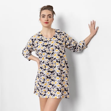 DAISIES Floral TENT Dress Mini Vintage Summer 80's Handmade Bell Sleeves / Small Medium 