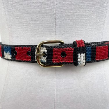 1980s Red White & Blue w Black Leather Trim Woven Western Belt by Capezio USA | Vintage, Country, Pride, 4th of July 