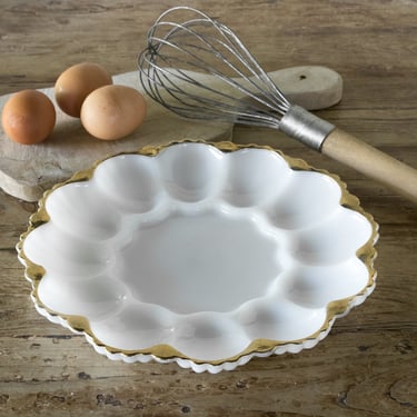 Deviled Egg Plate, Vintage Milk Glass Egg Platter, Serving Tray 