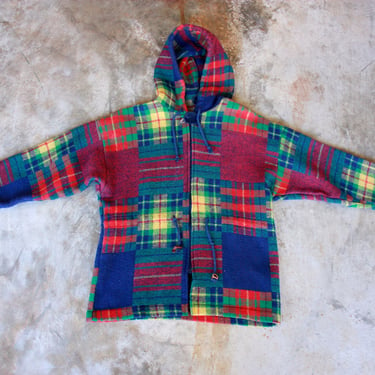 70s Kids' Plaid Zip Front Hooded Jacket Age 8 / 10 