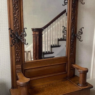Antique American Empire Craftsman Period Oak Hall Chair Tree 