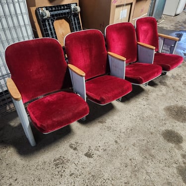 Vintage Red Theater Seats Bank of 4 89.25 x 29.5 x 24