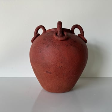 Vintage Organic Four Handles Terracotta Vessel , Vase 