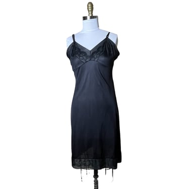 Vintage Movie Star Black Full Slip Dress Nightgown Nylon Tricot Size 38 
