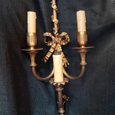 Antique Cast Bronze Sconce with Wooden Faux Candles