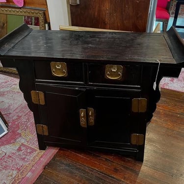 Black painted Asian alter cabinet. 17” deep x 40” wide x 32.25” tall 