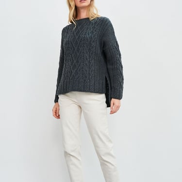 Tully Box Aran Sweater in Slate Gray