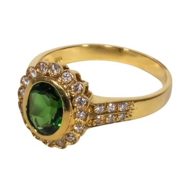 No Label - 18k Gold Ring w/ Lab Grown Emerald Center Stone Sz 7.5